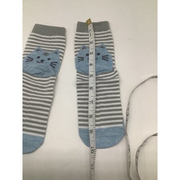 Cute Cat Knit Socks Women’s Horizontal Striped Socks Cotton Grey - Picture 5 of 6